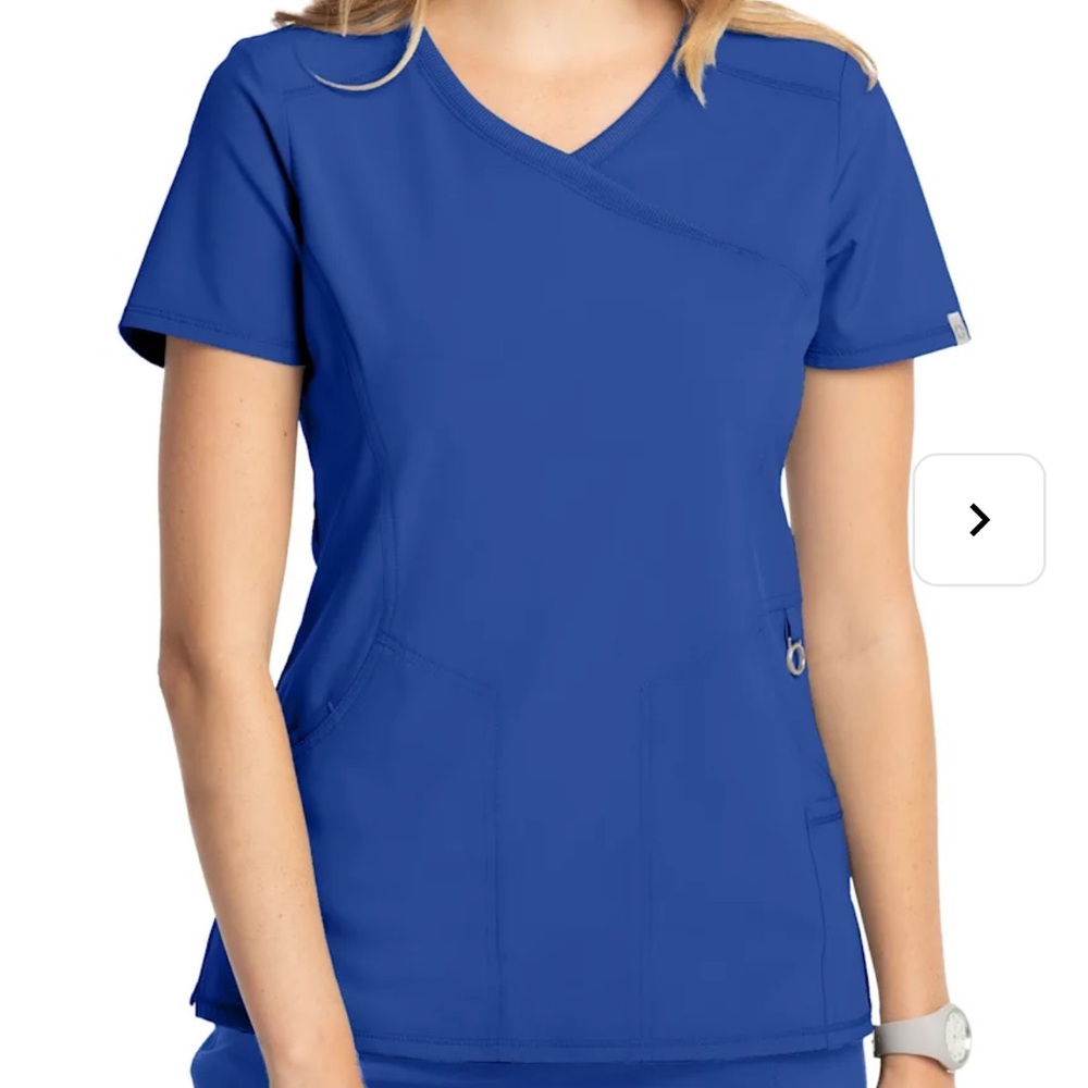 Cherokee Mock Wrap Galaxy Blue Scrub Top